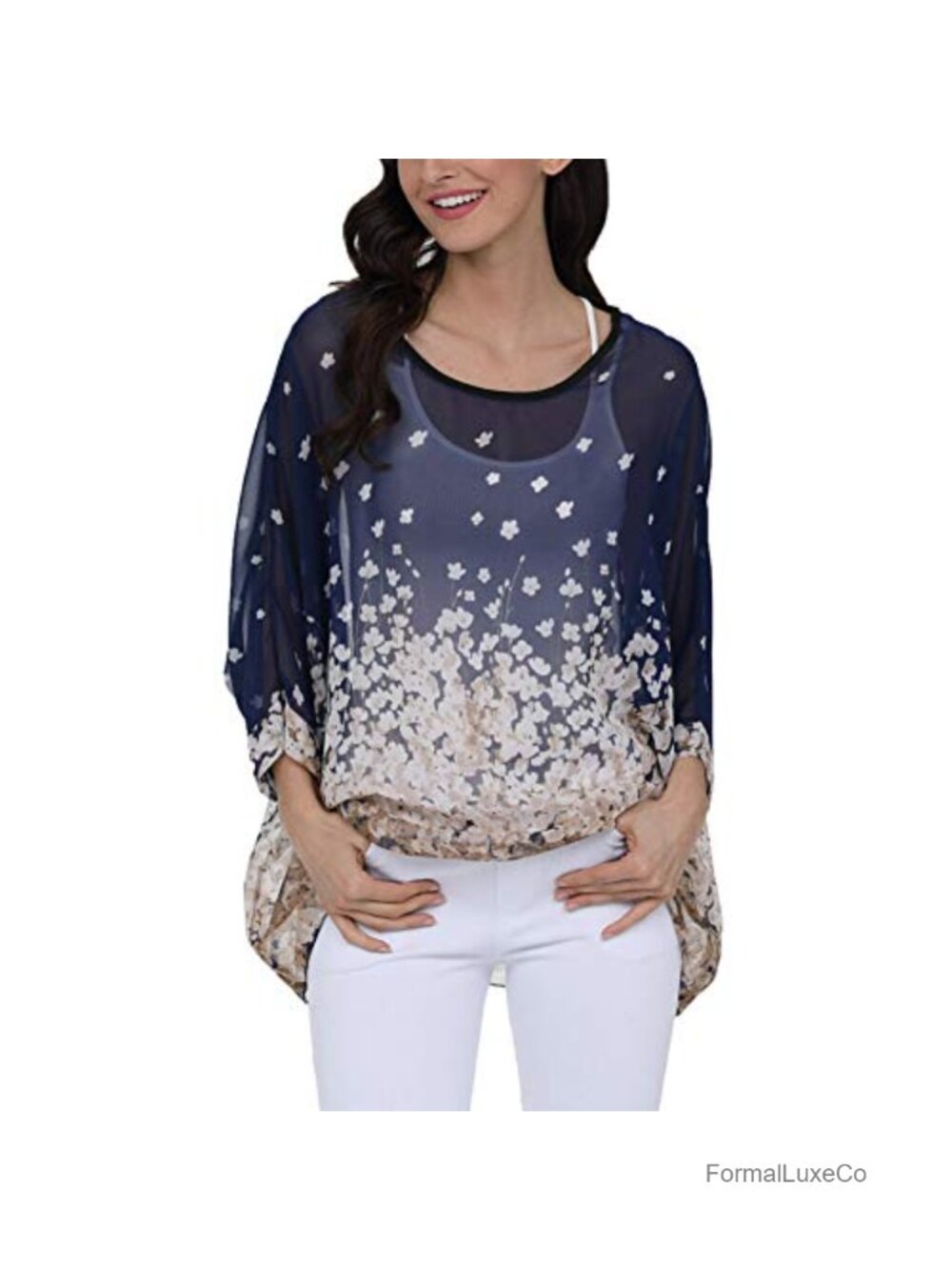 Semi Sheer Chiffon Batwing High Low Tunic Cover Up